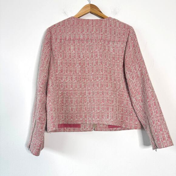 Talbots Jackie Fit Blazer‎ Womens 16P Pink Moto Tweed Full Zip Twee Old Money - Picture 2 of 11